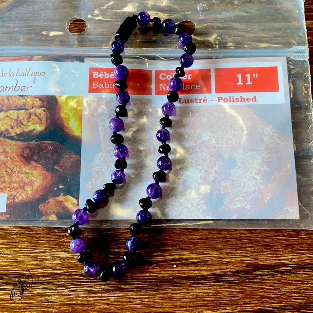 100% Baltic Amber & Amethyst Polished 11”